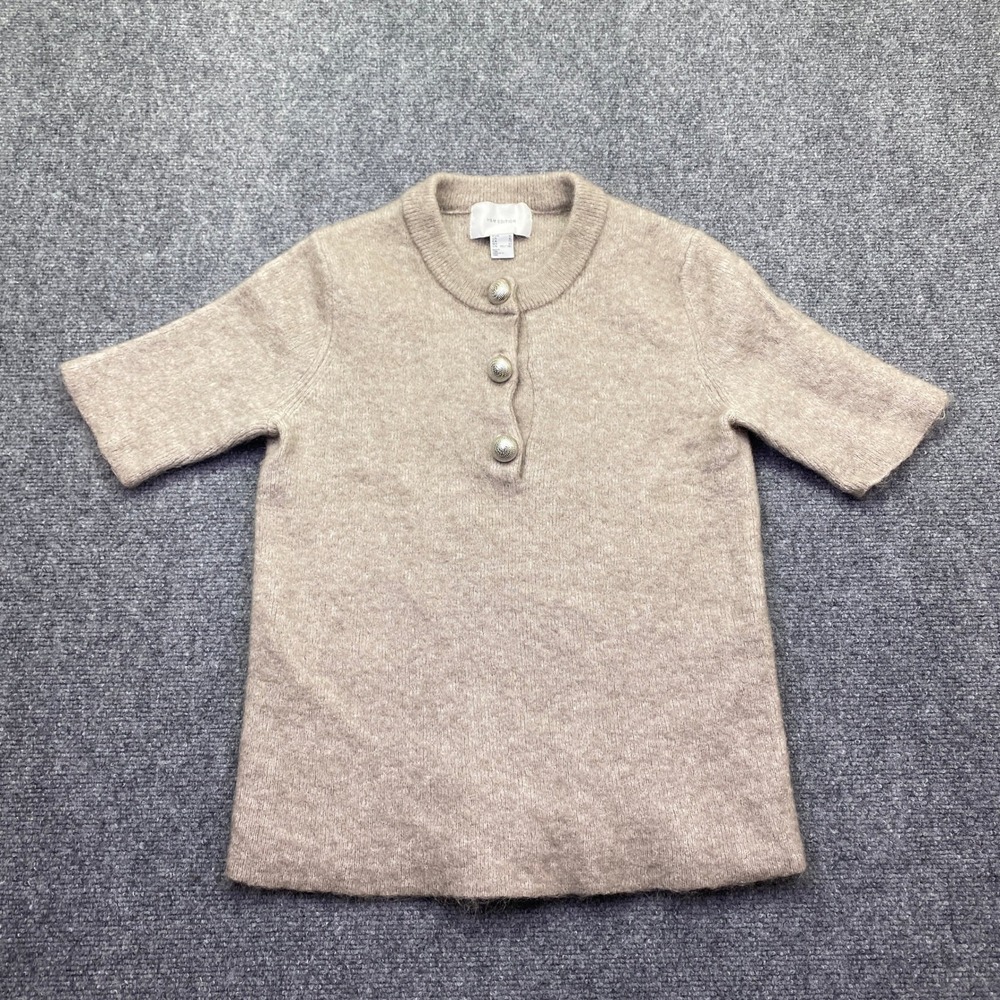 H&M Edition Beige Mohair Wool Blend Short Sleeve Henley Sweater‎ XL Boho